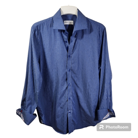Robert graham blue striped paisley long sleeve cuff shirt sz s (42)16.5 - Picture 1 of 15
